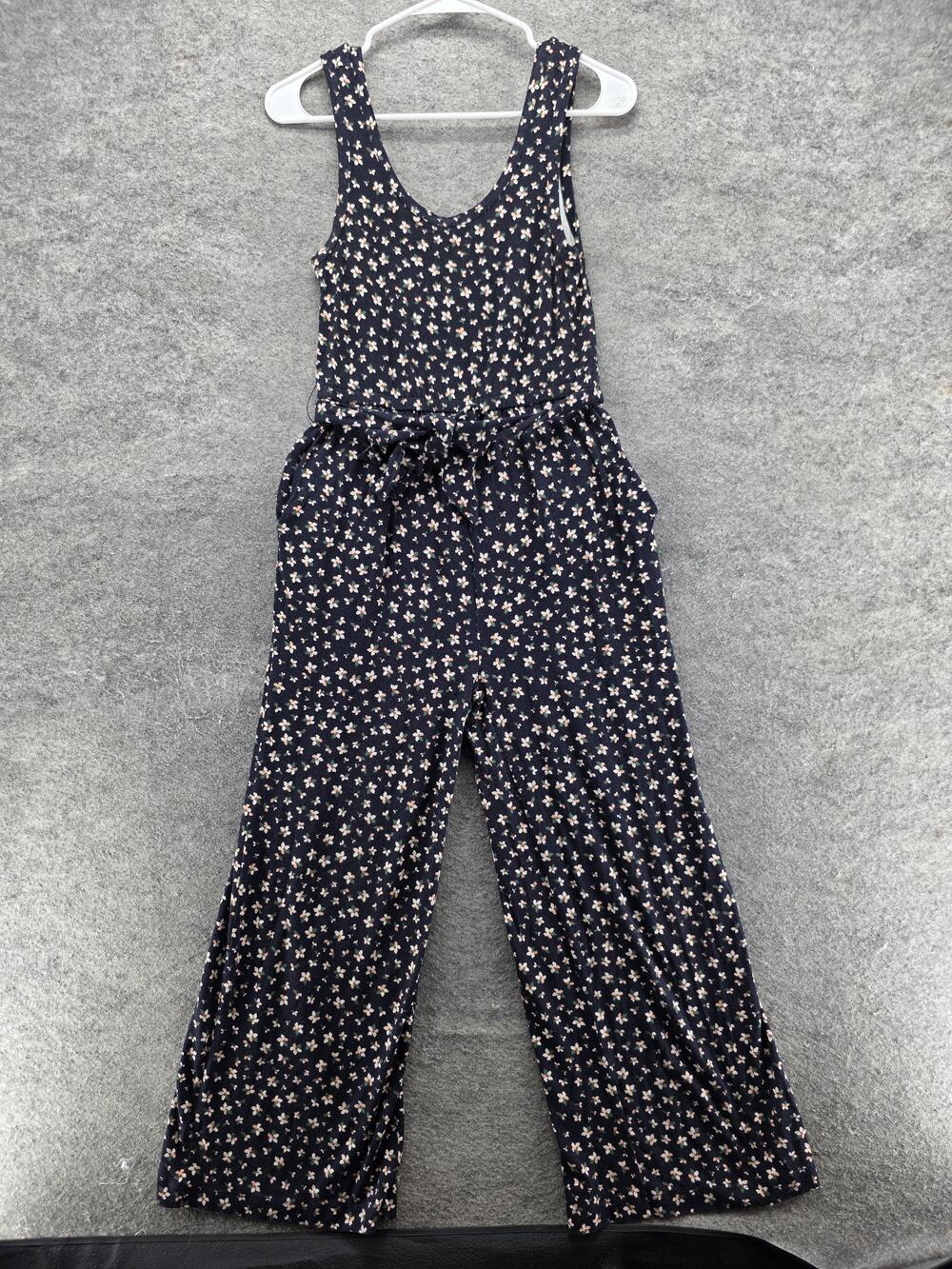 LOFT Jumpsuit Womens XS Blue One-Piece Scoop Neck Sleeveless Floral Pockets